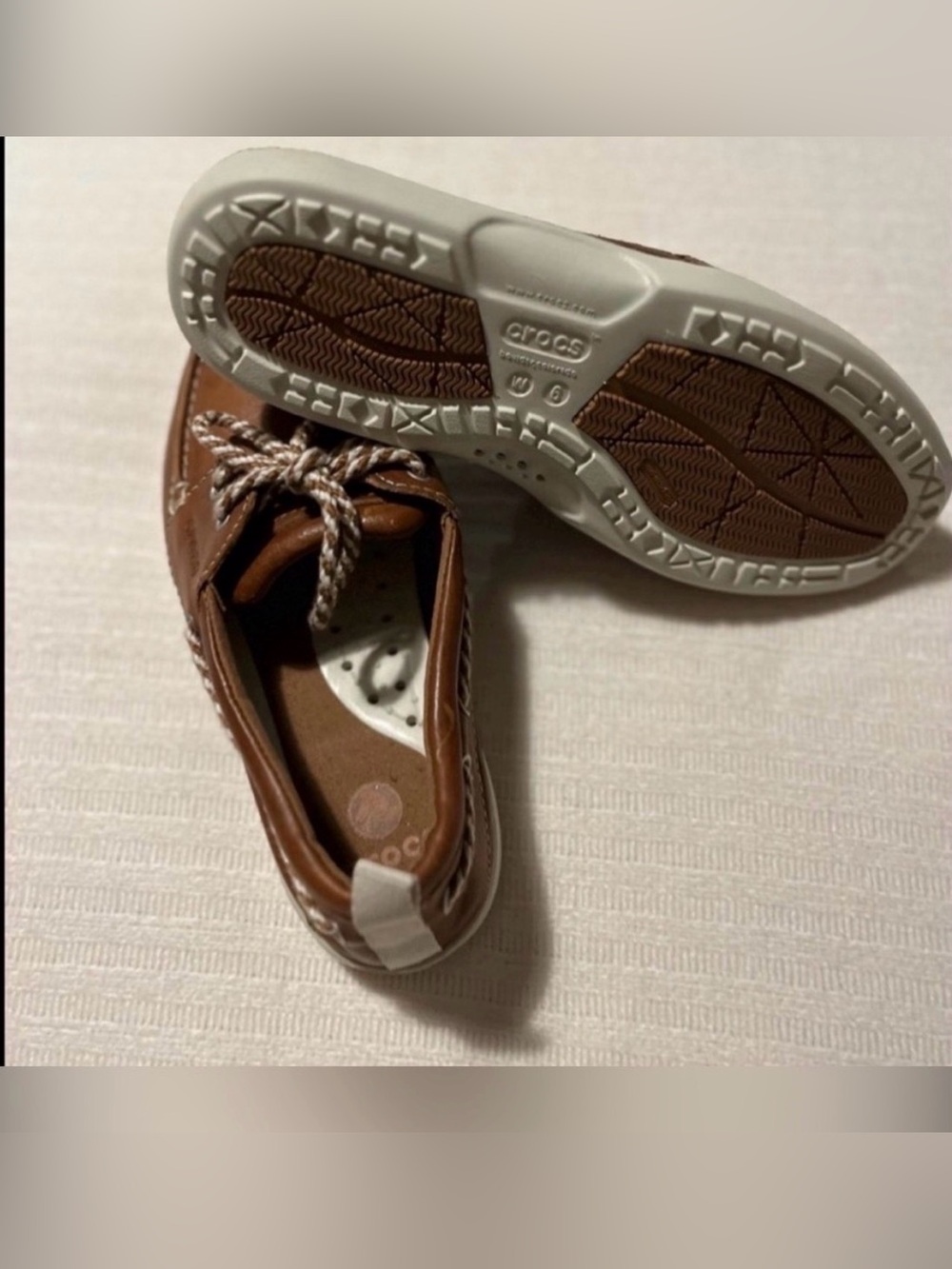 CROCS Brown and White Women’s Moccasin-Style Slip-Ons
